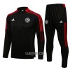 Manchester United Criança Sweat de Treino Conjunto Quarto-Zíper 22/23 Preto Vermelho