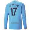 Camisola Manchester City De Bruyne 17 Manga Comprida Homen Equipamento 1ª 22/23